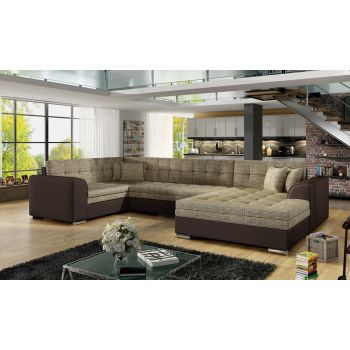 Coltar extensibil dreapta 5 locuri ELTAP, Damario, 338x189x78 cm, lemn/poliester, bej inchis/maro inchis
