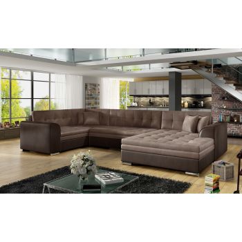 Coltar extensibil dreapta 5 locuri ELTAP, Damario, 338x189x78 cm, lemn/poliester, maro deschis/maro inchis