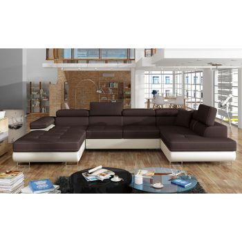 Coltar extensibil dreapta 6 locuri ELTAP, Rod-08, Rodrigo, 345x202x90 cm, lemn/poliester, maro inchis/bej