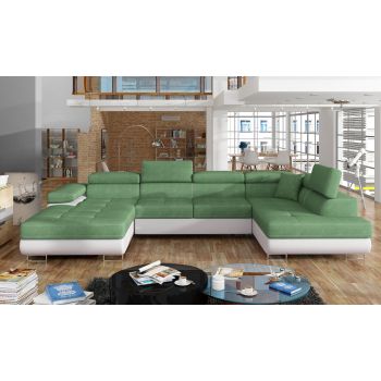 Coltar extensibil dreapta 6 locuri ELTAP, Rod-09, Rodrigo, 345x202x90 cm, lemn/poliester, verde deschis/alb