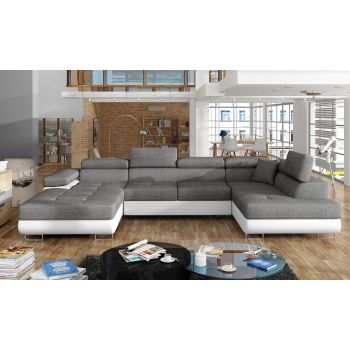 Coltar extensibil dreapta 6 locuri ELTAP, Rod-30, Rodrigo, 345x202x90 cm, lemn/poliester, gri inchis/alb