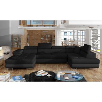Coltar extensibil dreapta 6 locuri ELTAP, Rod-58, Rodrigo, 345x202x90 cm, lemn/poliester, negru