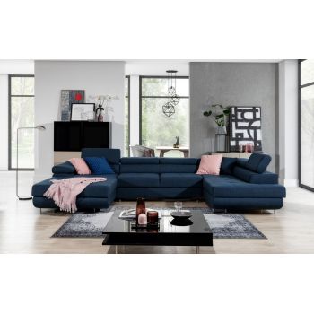 Coltar extensibil dreapta 6 locuri ELTAP, Rod-65, Rodrigo, 345x202x90 cm, lemn/poliester, albastru inchis