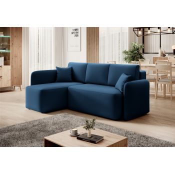 Coltar extensibil stanga 3 locuri ELTAP, Hadson, 206x150x89 cm, lemn/poliester, albastru inchis