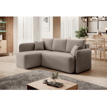 Coltar extensibil stanga 3 locuri ELTAP, Hadson, 206x150x89 cm, lemn/poliester, bej inchis