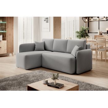 Coltar extensibil stanga 3 locuri ELTAP, Hadson, 206x150x89 cm, lemn/poliester, gri deschis