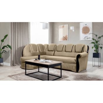 Coltar extensibil stanga 3 locuri ELTAP, L-037, Lord, 243x180x112 cm, lemn/poliester, maro deschis/negru