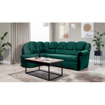 Coltar extensibil stanga 3 locuri ELTAP, L-070, Lord, 243x180x112 cm, lemn/poliester, verde inchis/negru