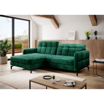 Coltar extensibil stanga 3 locuri ELTAP, Lore-31, Lorelle, 225x160x105 cm, lemn/poliester, verde inchis