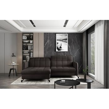 Coltar extensibil stanga 3 locuri ELTAP, Lore-36, Lorelle, 225x160x105 cm, lemn/poliester, maro inchis