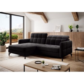 Coltar extensibil stanga 3 locuri ELTAP, Lore-37, Lorelle, 225x160x105 cm, lemn/poliester, negru