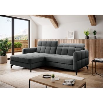 Coltar extensibil stanga 3 locuri ELTAP, Lore-46, Lorelle, 225x160x105 cm, lemn/poliester, gri inchis
