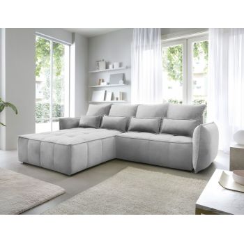 Coltar extensibil stanga 4 locuri ELTAP, LT-03NU, Campo, 265x196x88 cm, lemn/poliester, gri deschis