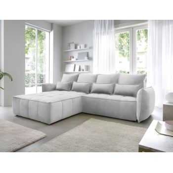 Coltar extensibil stanga 4 locuri ELTAP, LT-03REL, Campo, 265x196x88 cm, lemn/poliester, gri deschis