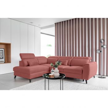Coltar extensibil stanga 4 locuri ELTAP, LT-24LU, Noble, 255x201x100 cm, lemn/poliester, roz inchis