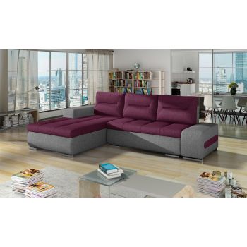 Coltar extensibil stanga 4 locuri ELTAP, Ov06, Ottavio, 275x180x85 cm, lemn/poliester, violet inchis/gri