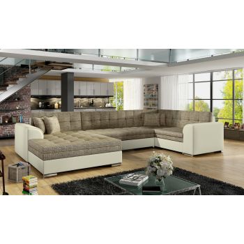 Coltar extensibil stanga 5 locuri ELTAP, Damario, 338x189x78 cm, lemn/poliester, bej inchis/bej deschis