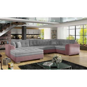 Coltar extensibil stanga 5 locuri ELTAP, Damario, 338x189x78 cm, lemn/poliester, gri/roz