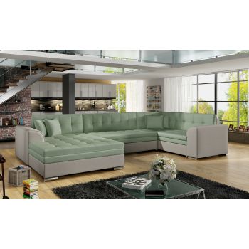 Coltar extensibil stanga 5 locuri ELTAP, Damario, 338x189x78 cm, lemn/poliester, verde menta/gri