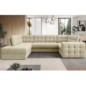Coltar extensibil stanga 5 locuri ELTAP, LT-04MO, Blewett, 299x198x82 cm, lemn/poliester, bej