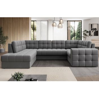Coltar extensibil stanga 5 locuri ELTAP, LT-04SO, Blewett, 299x198x82 cm, lemn/poliester, gri