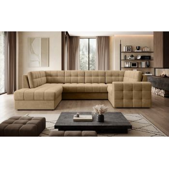 Coltar extensibil stanga 5 locuri ELTAP, LT-09MO, Blewett, 299x198x82 cm, lemn/poliester, maro deschis