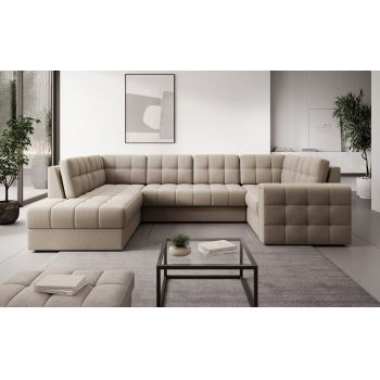 Coltar extensibil stanga 5 locuri ELTAP, LT-18SO, Blewett, 299x198x82 cm, lemn/poliester, bej inchis