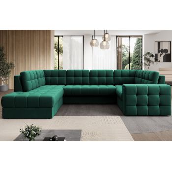 Coltar extensibil stanga 5 locuri ELTAP, LT-35LU, Blewett, 299x198x82 cm, lemn/poliester, verde inchis