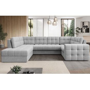 Coltar extensibil stanga 5 locuri ELTAP, LT-84MO, Blewett, 299x198x82 cm, lemn/poliester, gri deschis