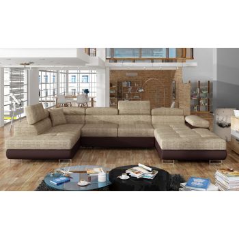 Coltar extensibil stanga 6 locuri ELTAP, Rod-16, Rodrigo, 345x202x90 cm, lemn/poliester, bej/maro inchis