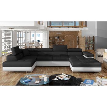 Coltar extensibil stanga 6 locuri ELTAP, Rod-19, Rodrigo, 345x202x90 cm, lemn/poliester, negru/alb