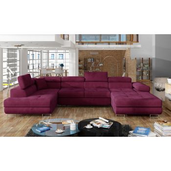 Coltar extensibil stanga 6 locuri ELTAP, Rod-23, Rodrigo, 345x202x90 cm, lemn/poliester, rosu