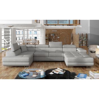 Coltar extensibil stanga 6 locuri ELTAP, Rod-33, Rodrigo, 345x202x90 cm, lemn/poliester, gri deschis