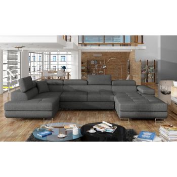 Coltar extensibil stanga 6 locuri ELTAP, Rod-34, Rodrigo, 345x202x90 cm, lemn/poliester, gri inchis