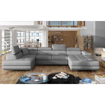 Coltar extensibil stanga 6 locuri ELTAP, Rod-35, Rodrigo, 345x202x90 cm, lemn/poliester, gri deschis