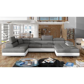 Coltar extensibil stanga 6 locuri ELTAP, Rod-36, Rodrigo, 345x202x90 cm, lemn/poliester, gri inchis/alb