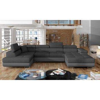 Coltar extensibil stanga 6 locuri ELTAP, Rod-49, Rodrigo, 345x202x90 cm, lemn/poliester, gri inchis