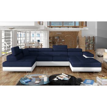 Coltar extensibil stanga 6 locuri ELTAP, Rod-50, Rodrigo, 345x202x90 cm, lemn/poliester, albastru inchis/alb