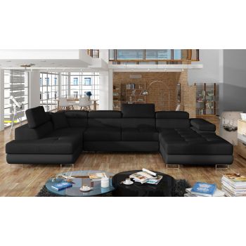 Coltar extensibil stanga 6 locuri ELTAP, Rod-61, Rodrigo, 345x202x90 cm, lemn/poliester, negru