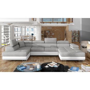 Coltar extensibil stanga 6 locuri ELTAP, Rod-62, Rodrigo, 345x202x90 cm, lemn/poliester, gri deschis/alb