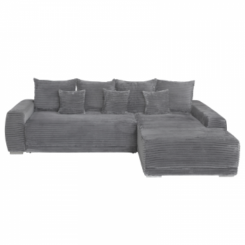 Coltar MARIBO T extensibil, cu arcuri si lada depozitare, colt dreapta, gri inchis, 280x204x92 cm