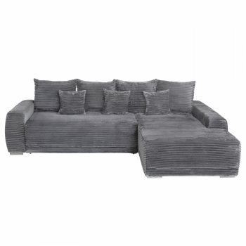 Coltar MARIBO T extensibil, cu arcuri si lada depozitare, colt dreapta, gri inchis, 282x205x92 cm