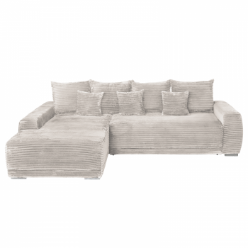 Coltar MARIBO T extensibil, cu arcuri si lada depozitare, colt stanga, bej, 280x204x92 cm