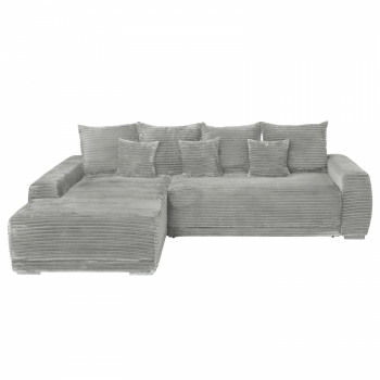 Coltar MARIBO T extensibil, cu arcuri si lada depozitare, colt stanga, gri deschis, 280x204x92 cm