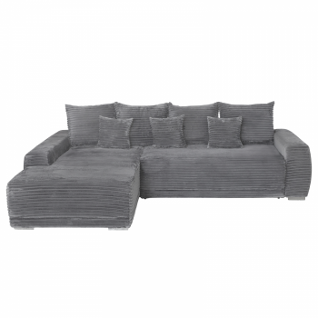 Coltar MARIBO T extensibil, cu arcuri si lada depozitare, colt stanga, gri inchis, 280x204x92 cm