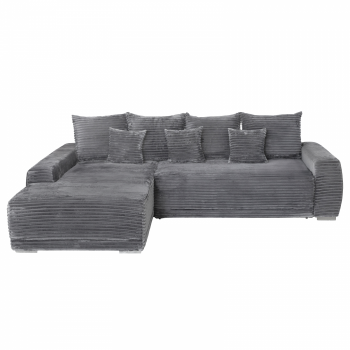 Coltar MARIBO T extensibil, cu arcuri si lada depozitare, colt stanga, gri inchis, 282x205x92 cm