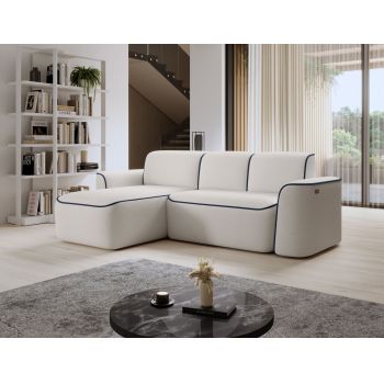 Coltar stanga 4 locuri ELTAP, Ume, 287x190x88 cm, lemn/poliester, alb/albastru inchis