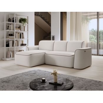 Coltar stanga 4 locuri ELTAP, Ume, 287x190x88 cm, lemn/poliester, alb/bej