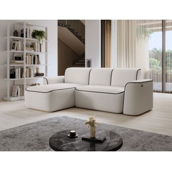 Coltar stanga 4 locuri ELTAP, Ume, 287x190x88 cm, lemn/poliester, alb/maro inchis