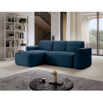 Coltar stanga 4 locuri ELTAP, Ume, 287x190x88 cm, lemn/poliester, albastru/gri inchis